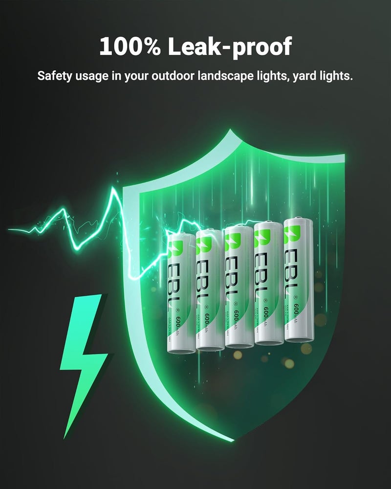 EBL Rechargeable AAA Batteries AAA Solar Battery for Outdoor Solar Lights Garden Light Replacement 1.2V 600mAh Battery AAA Size - 20 Packs - Image 5